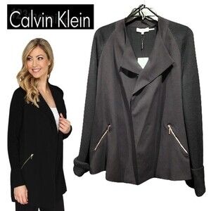 Calvin Klein NEW Quiet Luxury Wool Blend Open-front Sweater-coat Jacket XL